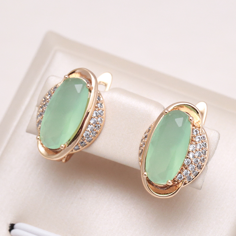 Boucles d'oreilles élégantes œil en cristal vert en or