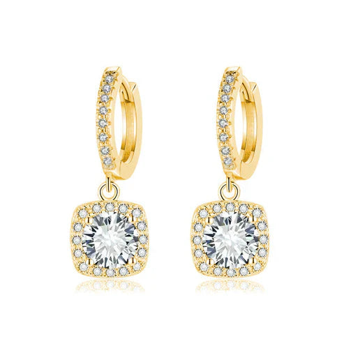 Boucles d'oreilles pendantes en moissanite avec halo carré