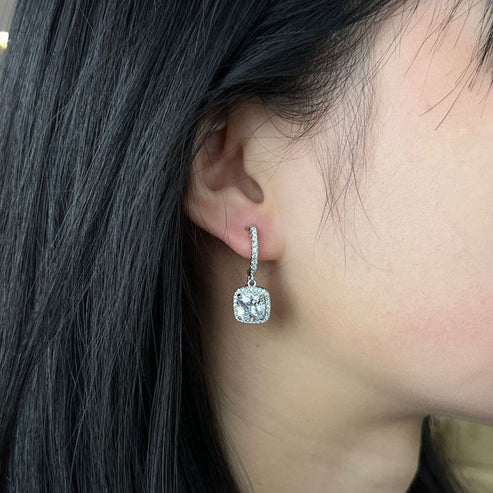 Boucles d'oreilles pendantes en moissanite Halo carré