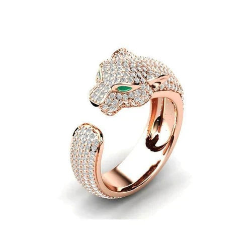 Bague Jaguar Ajustable avec des Yeux en Zirconia Verte