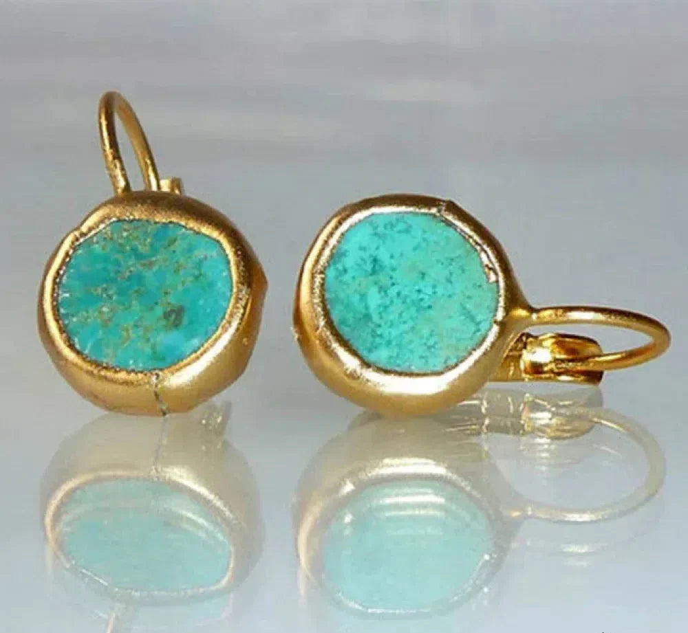 Boucles d'oreilles vintage en turquoise et or