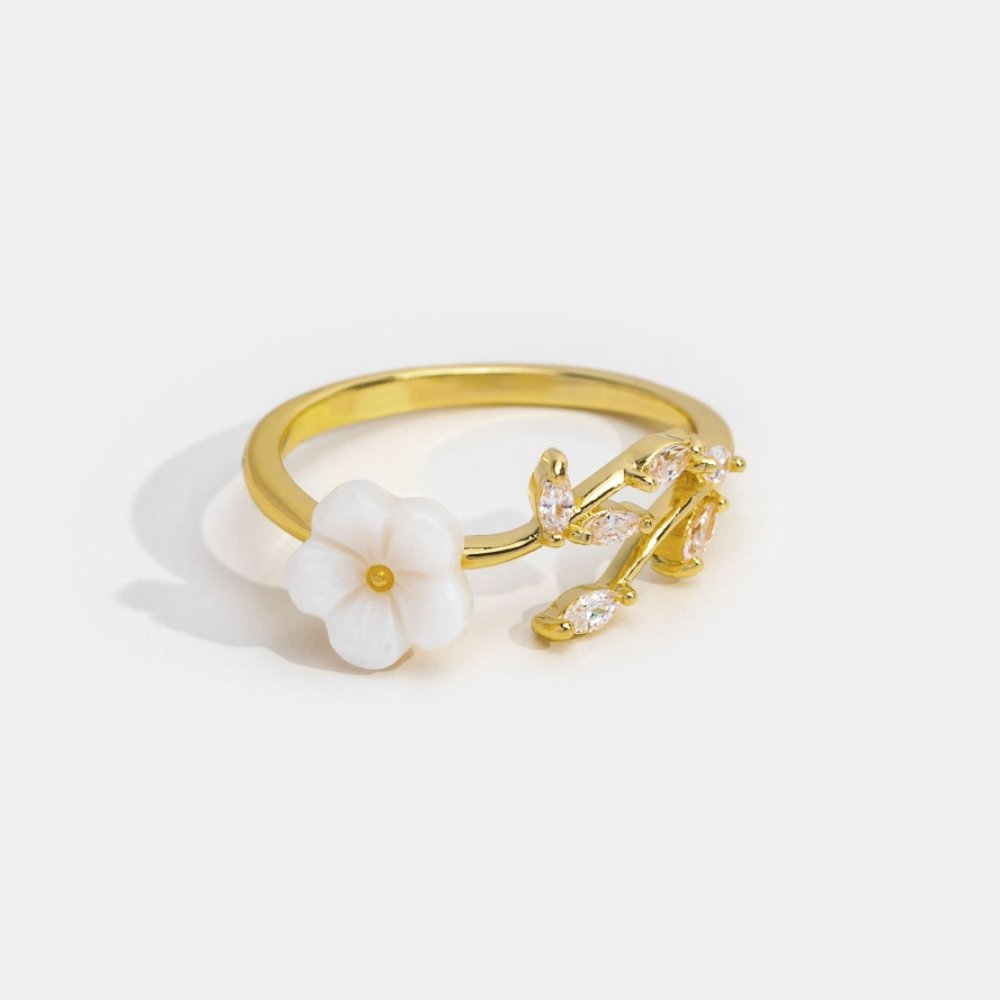 Bague Ouverte en Or avec Motif Floral et Feuilles