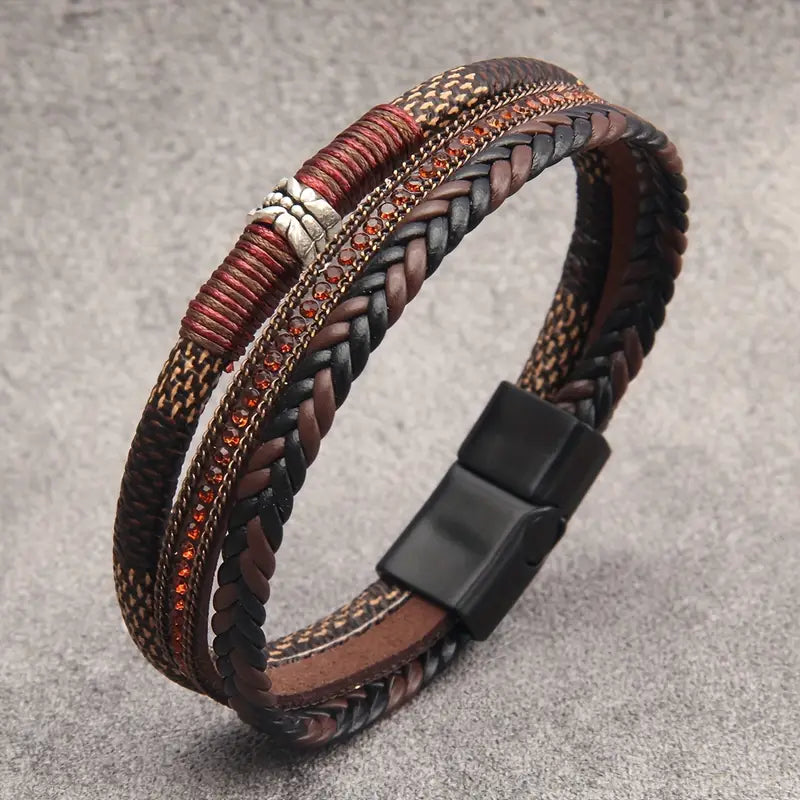 Bracelet Magnétique en Cuir Polyuréthane Tressé à Couches Lux