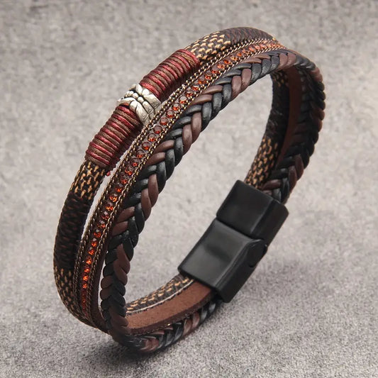 Bracelet Magnétique en Cuir Polyuréthane Tressé à Couches Lux