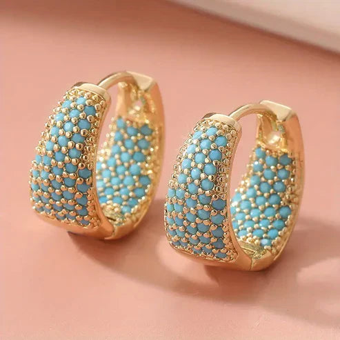 Boucles d'oreilles créoles en turquoise et ton doré