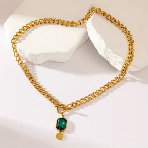 Collier Pendentif en Émeraude avec Chaîne Épaissie