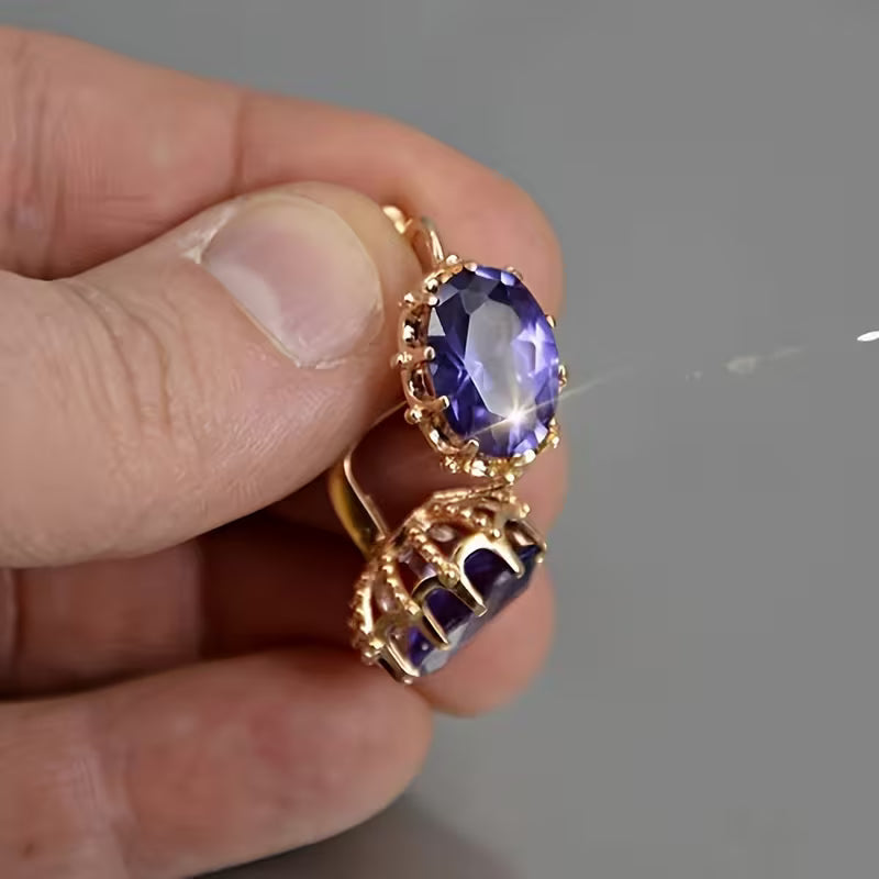 Boucles d'oreilles en couronne d'améthyste dorée
