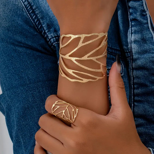 Bracelet jonc avec design de feuilles vintage