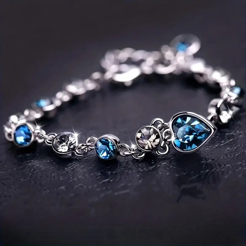 Bracelet Chaîne Cœur Saphir Argent