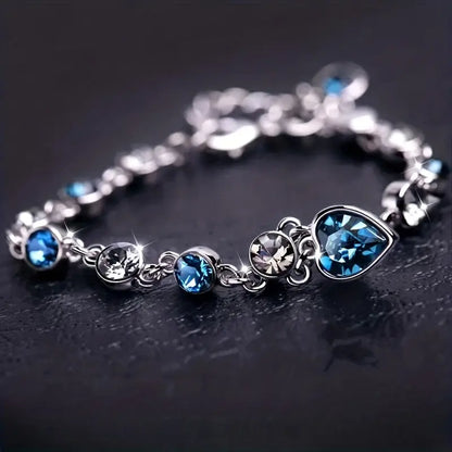 Bracelet Chaîne Cœur Saphir Argent