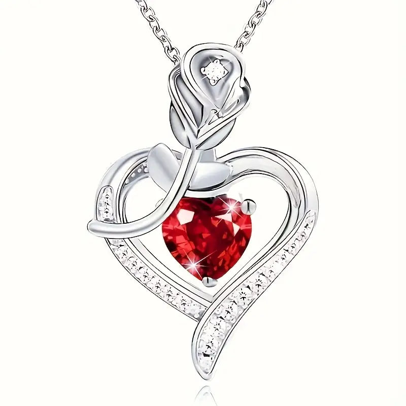 Collier Pendentif Cœur en Rubis Argenté
