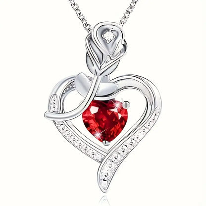 Collier Pendentif Cœur en Rubis Argenté
