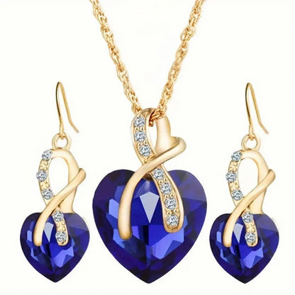 Collier et Boucles d'Oreilles en Saphir Doré en Forme de Cœur