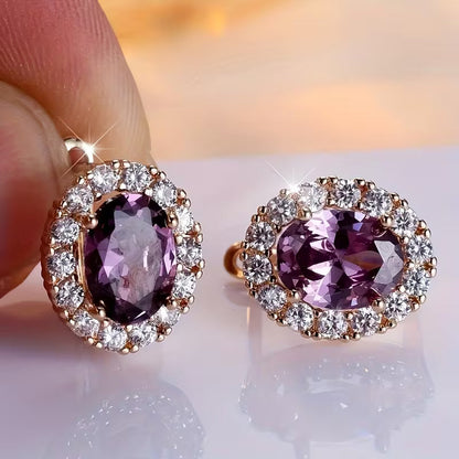 Boucles d'oreilles Halo en Or et Améthyste