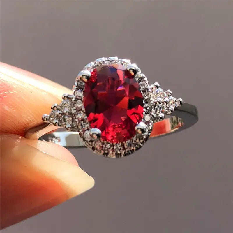 Bague Halo en Rubis Argenté