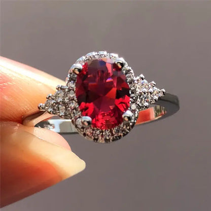 Bague Halo en Rubis Argenté
