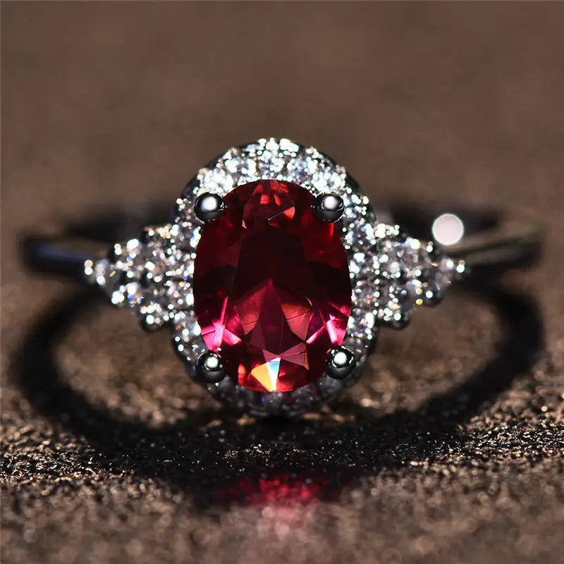 Bague Halo en Rubis Argenté