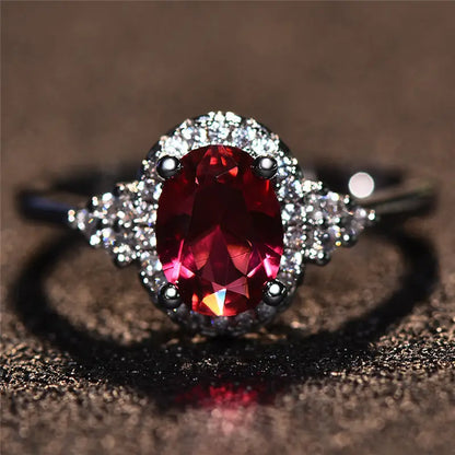 Bague Halo en Rubis Argenté