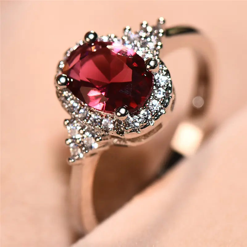 Bague Halo en Rubis Argenté