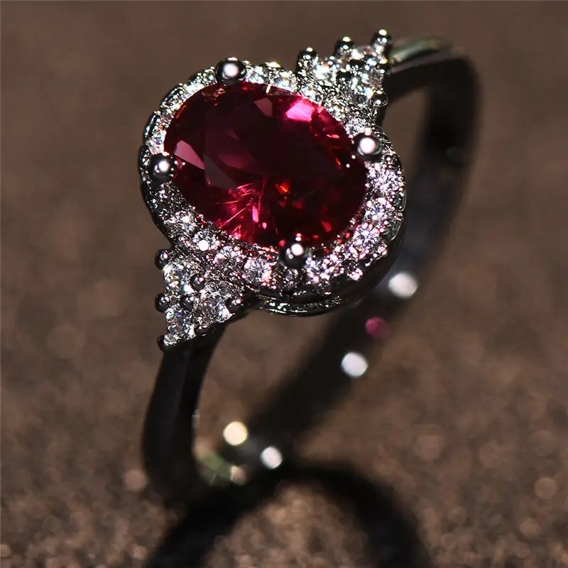Bague Halo en Rubis Argenté