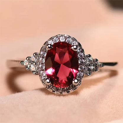 Bague Halo en Rubis Argenté