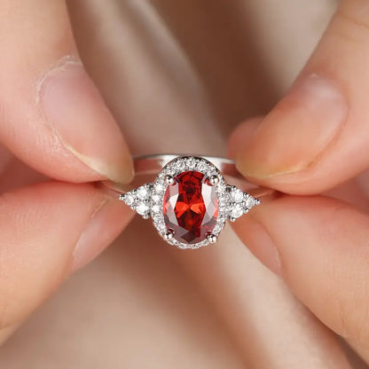 Bague Halo en Rubis Argenté