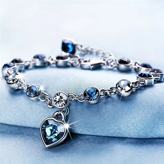 Bracelet Chaîne Cœur Saphir Argent