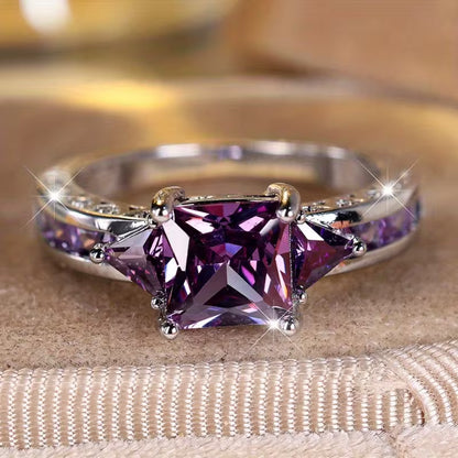 Bague Géométrique en Améthyste Argentée