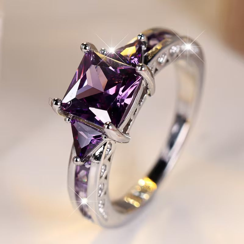 Bague Géométrique en Améthyste Argentée