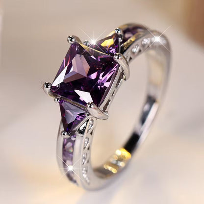 Bague Géométrique en Améthyste Argentée
