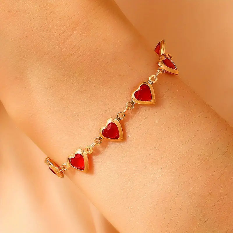 Bracelet Chaîne Cœur Rubis en Or