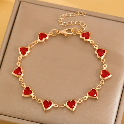 Bracelet Chaîne Cœur Rubis en Or