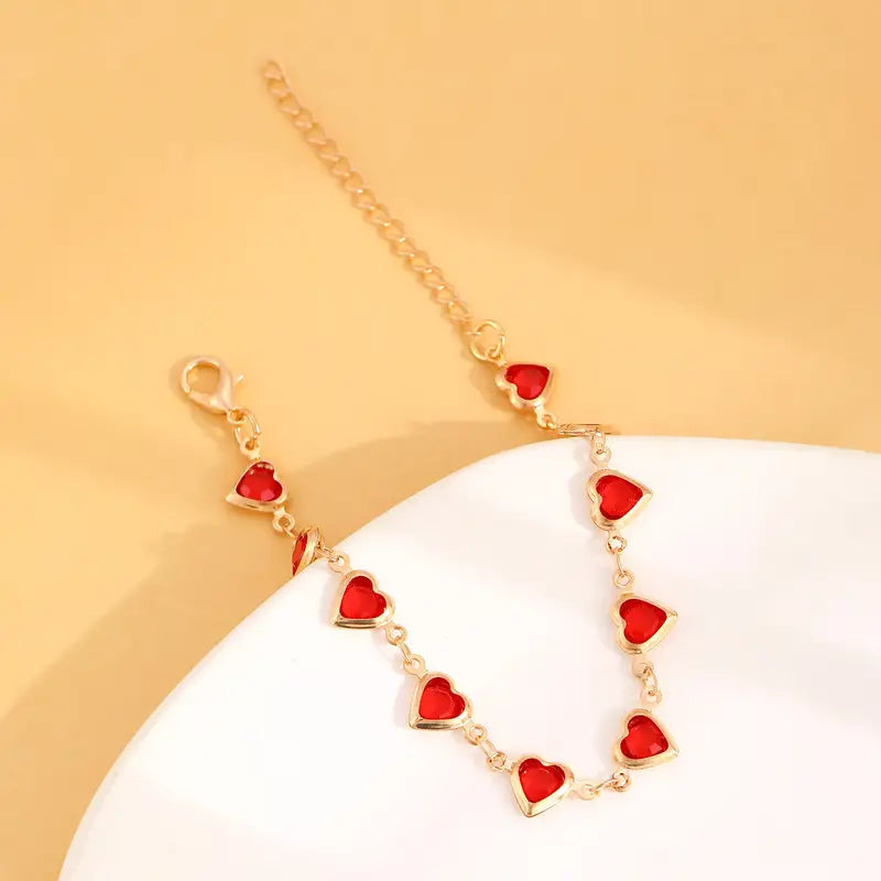 Bracelet Chaîne Cœur Rubis en Or