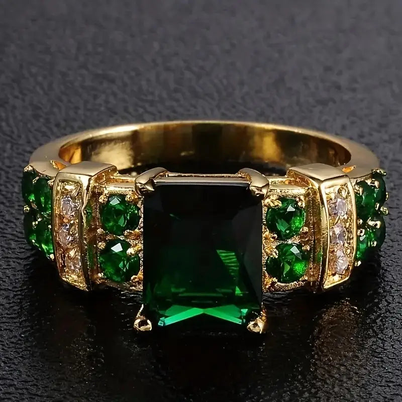 Bague Géométrique en Or et Émeraude