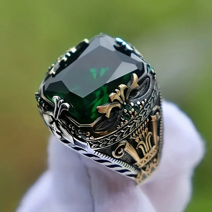 Bague Vintage en Émeraude Argentée