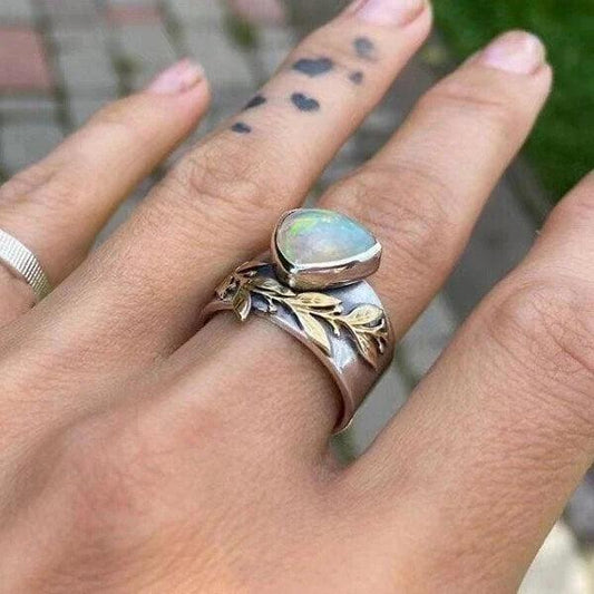 Bague Opale Géométrique Feuille
