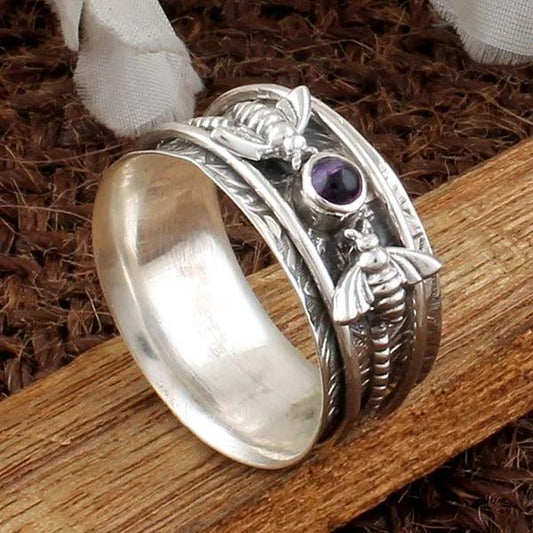 Bague de Méditation en Pierre Précieuse Violette