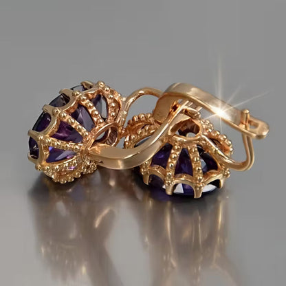 Boucles d'oreilles en couronne d'améthyste dorée