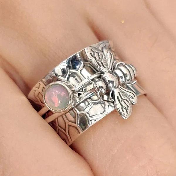 Bague spinner de méditation en pierre précieuse abeille