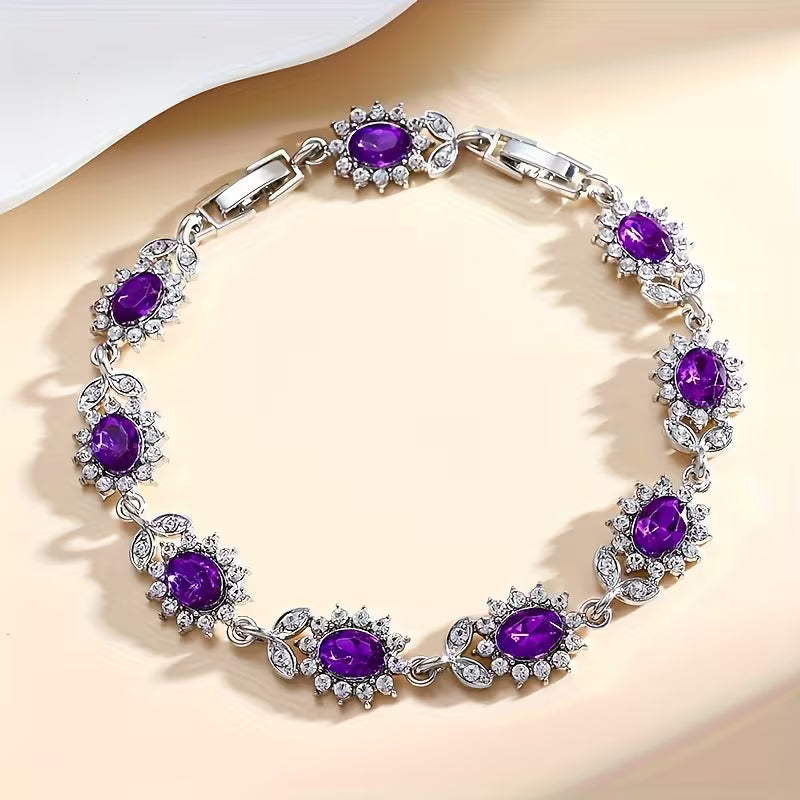 Bracelet Floral en Améthyste Argenté