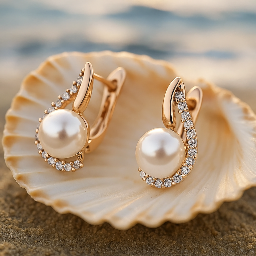 Boucles d'oreilles à boutons en perles de luxe