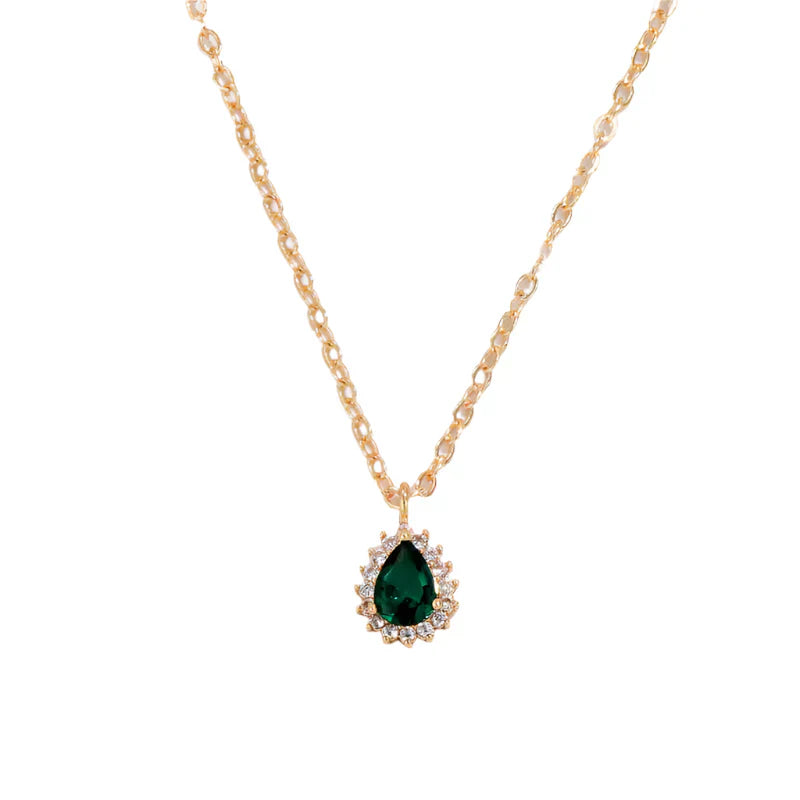 Collier en goutte d'eau en or et émeraude