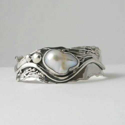Bague Vague en Argent avec Pierre Blanche Vintage