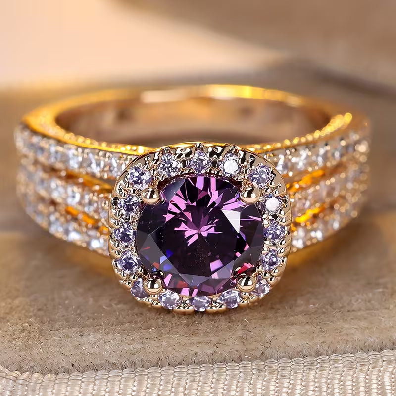 Bague Halo en Or et Améthyste