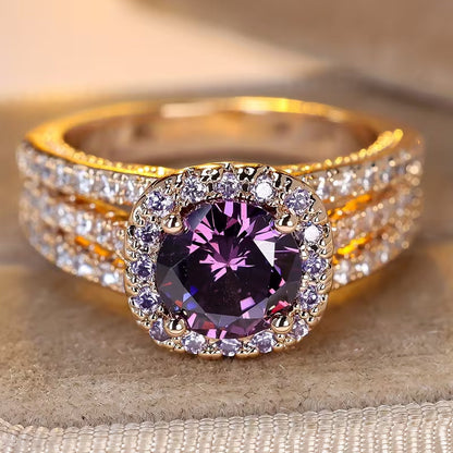 Bague Halo en Or et Améthyste