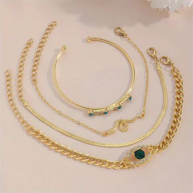 Ensemble de Bracelets Charms Émeraude en Or
