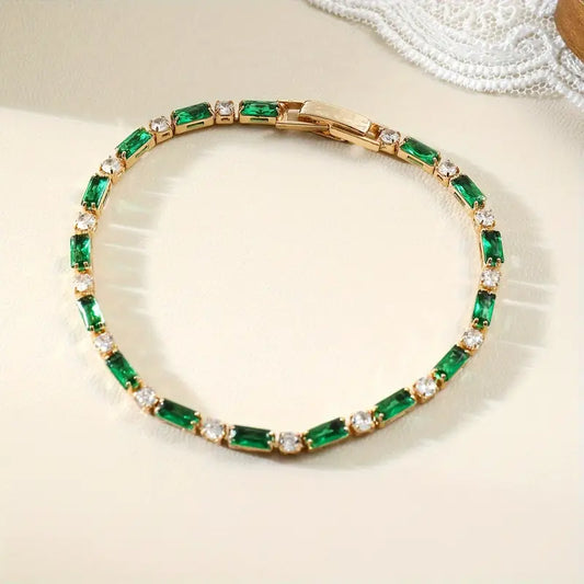 Bracelet de Tennis Alterné en Or et Émeraudes