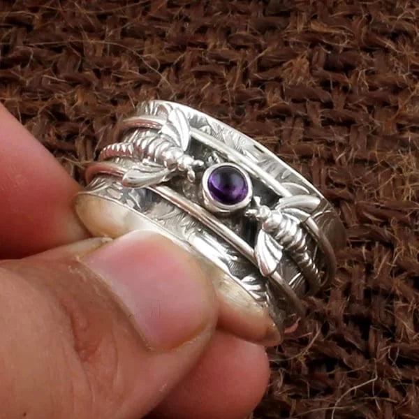 Bague de Méditation en Pierre Précieuse Violette