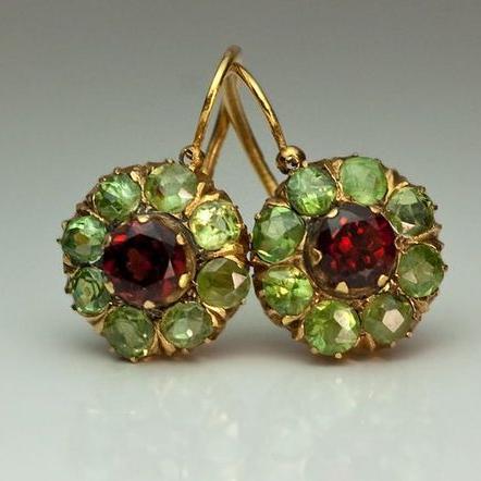 Boucles d'oreilles en cristal rond vert et rouge