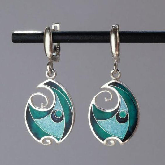 Boucles d'oreilles en argent émaillé bleu vintage